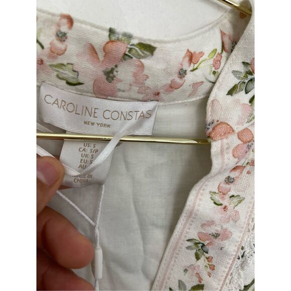 CAROLINE CONSTAS Floral Print Linen Dress Size Small NWT - Picture 5 of 11